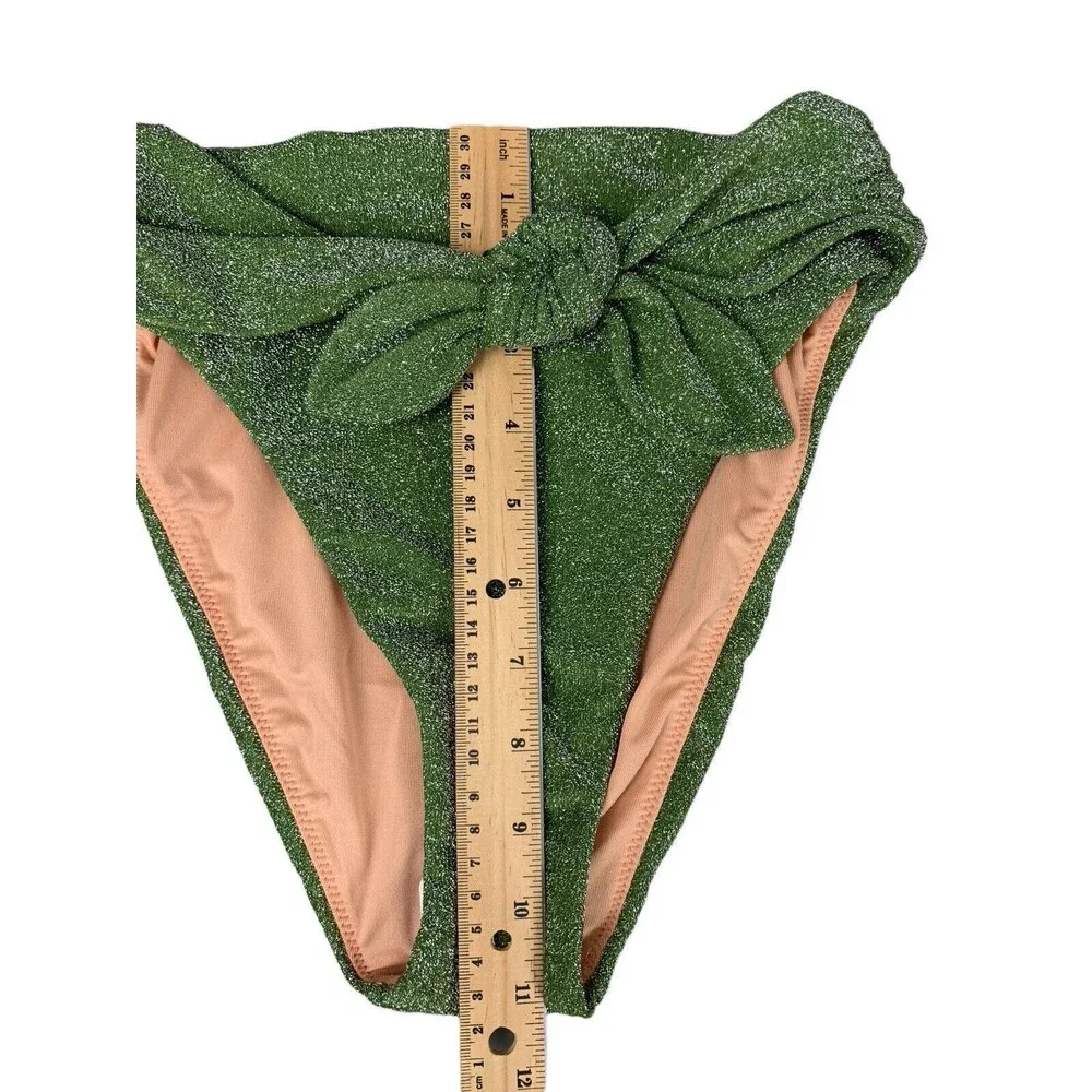New! J. Crew Bikini Bottom Size XXS High Cut Tie Waist Green Sparkle BC133